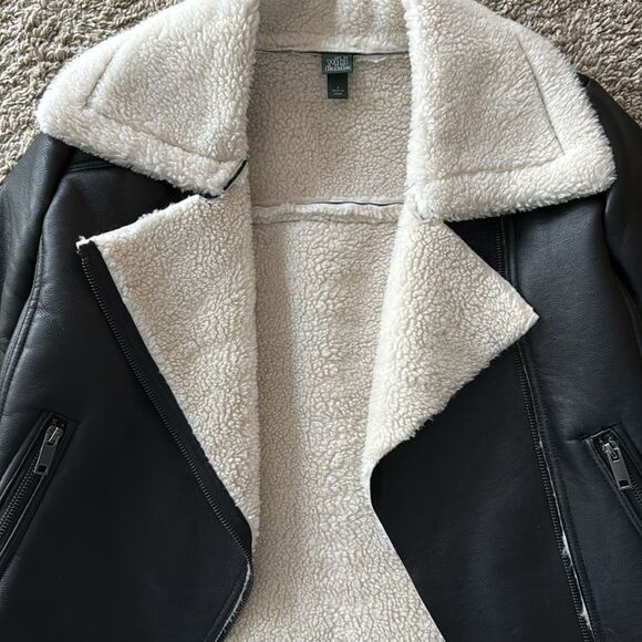 Wild Fable Sherpa Lined Faux Leather Zip Up Cropped Bomber Jacket - Picture 9 of 9